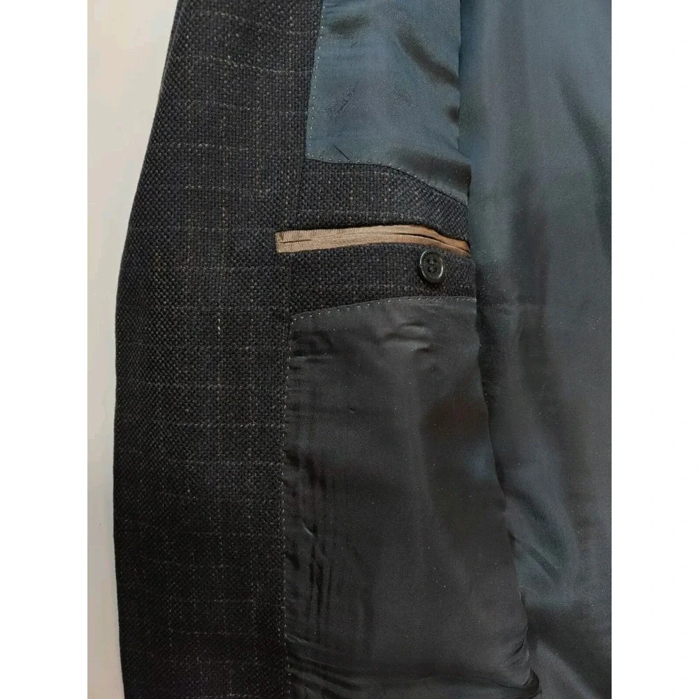 Syd Jerome Mens Wool Sports Coat 40R Dark Navy Italy 3 Button Check Tweed Blazer